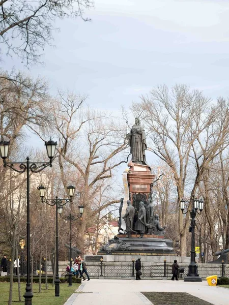 Monument to Catherine the Great II with Russian coat of arms in Krasnodar Russia