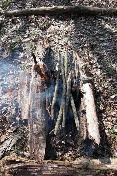 Carvão e chamas de fogo. Incendeie o fogo . — Fotografia de Stock