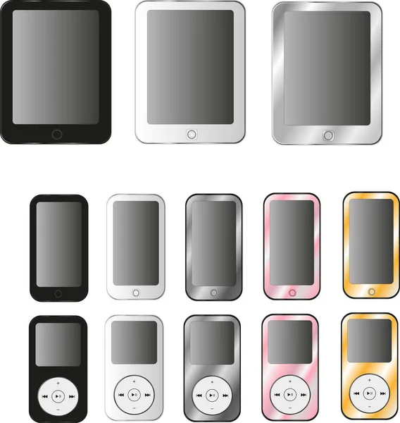 Nouveaux modèles réalistes de style de collection de téléphones mobiles avec écran noir isolé sur fond blanc. Illustration vectorielle. pour l'impression et l'élément web, Jeu et maquette d'application . — Image vectorielle