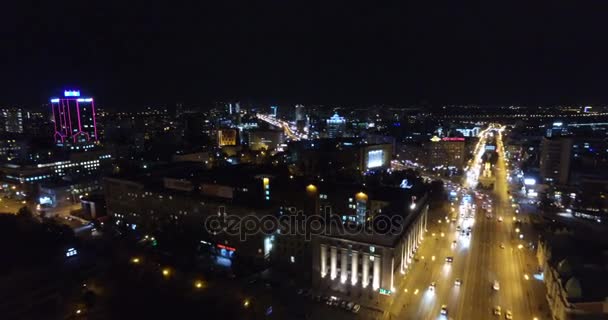 Night-time aerial shot of the City of Novosibirsk — Stock Video