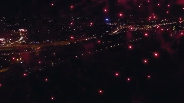 Fotografia aérea noturna dos fogos de artifício — Vídeo de Stock