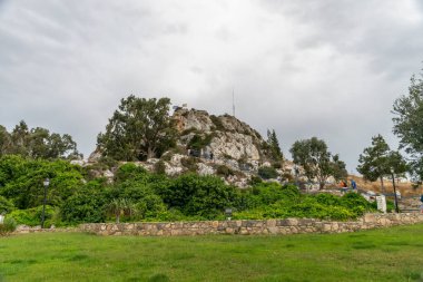 CYPRUS, PROTARAS - MAY 11/2018: Tourists visited the Church of the Prophet Elijah on the top of the mountain.