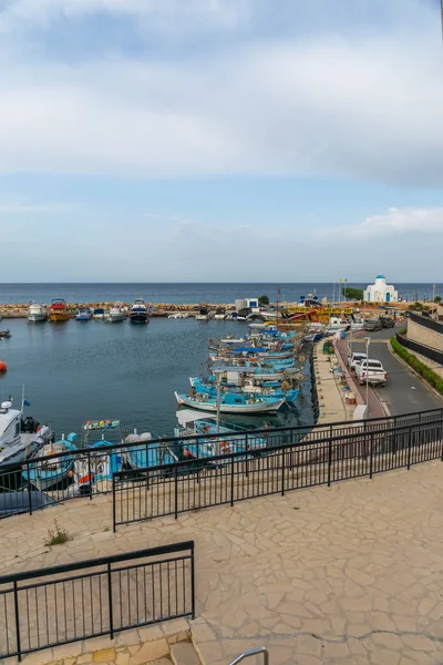 Cyprus Protaras May 2018 Fishermen Moored Boats Pier Village — Stok fotoğraf