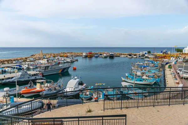 Cyprus Protaras May 2018 Fishermen Moored Boats Pier Village — Stok fotoğraf