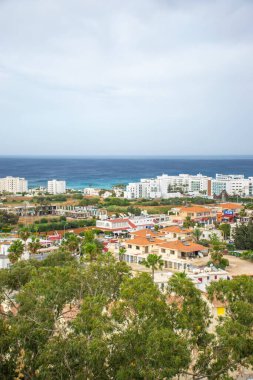 View of the city of Protaras from the top of the mountain, on which the Church of the Prophet Elijah is located.