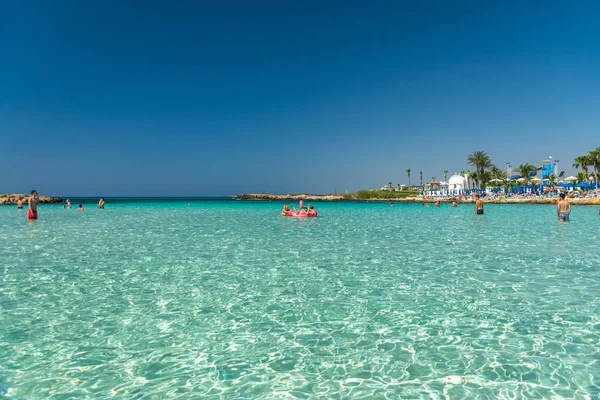 Cyprus Nissi Beach May 2018 Tourists Relax Swim One Most — 图库照片