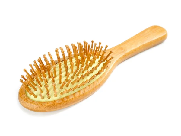 Escova de cabelo de madeira com pinos de bambu — Fotografia de Stock