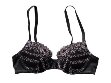 Beyaz arkaplanda dantelli siyah sütyen