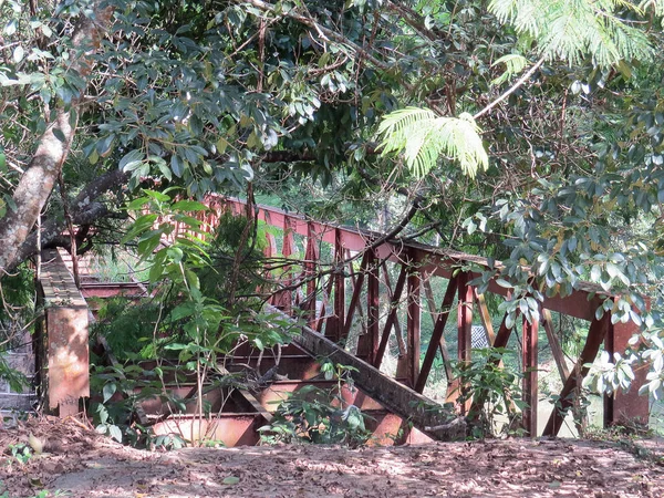Opuštěné Železný most uprostřed lesa — Stock fotografie