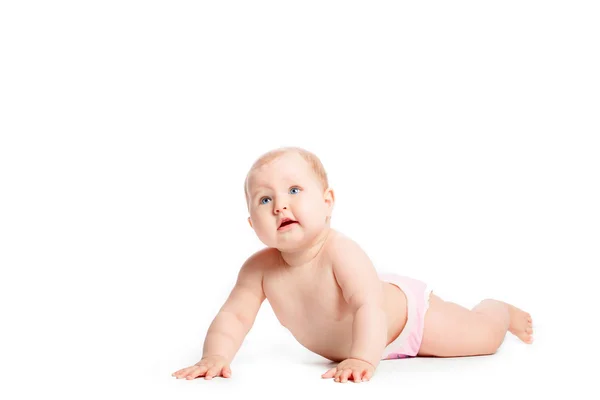 Baby lying  on white background — ストック写真