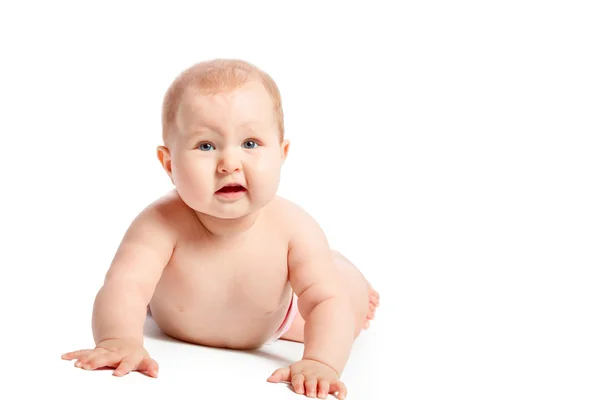 Bebek beyaz arka plan üzerinde yalan — Stok fotoğraf