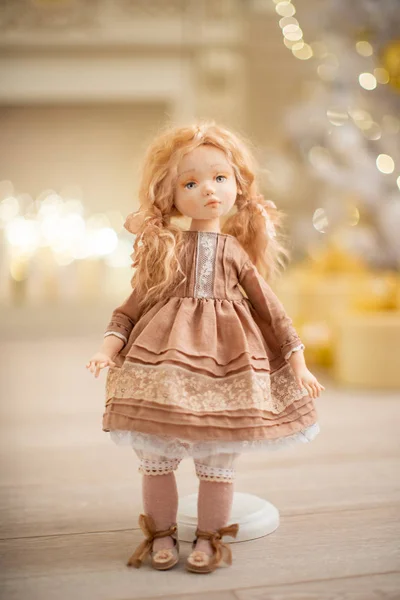 Doll, made by hand from textiles, in retro style. — Stock Photo, Image