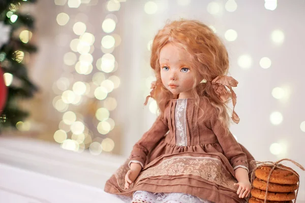 Doll, made by hand from textiles, in retro style. — Stock Photo, Image