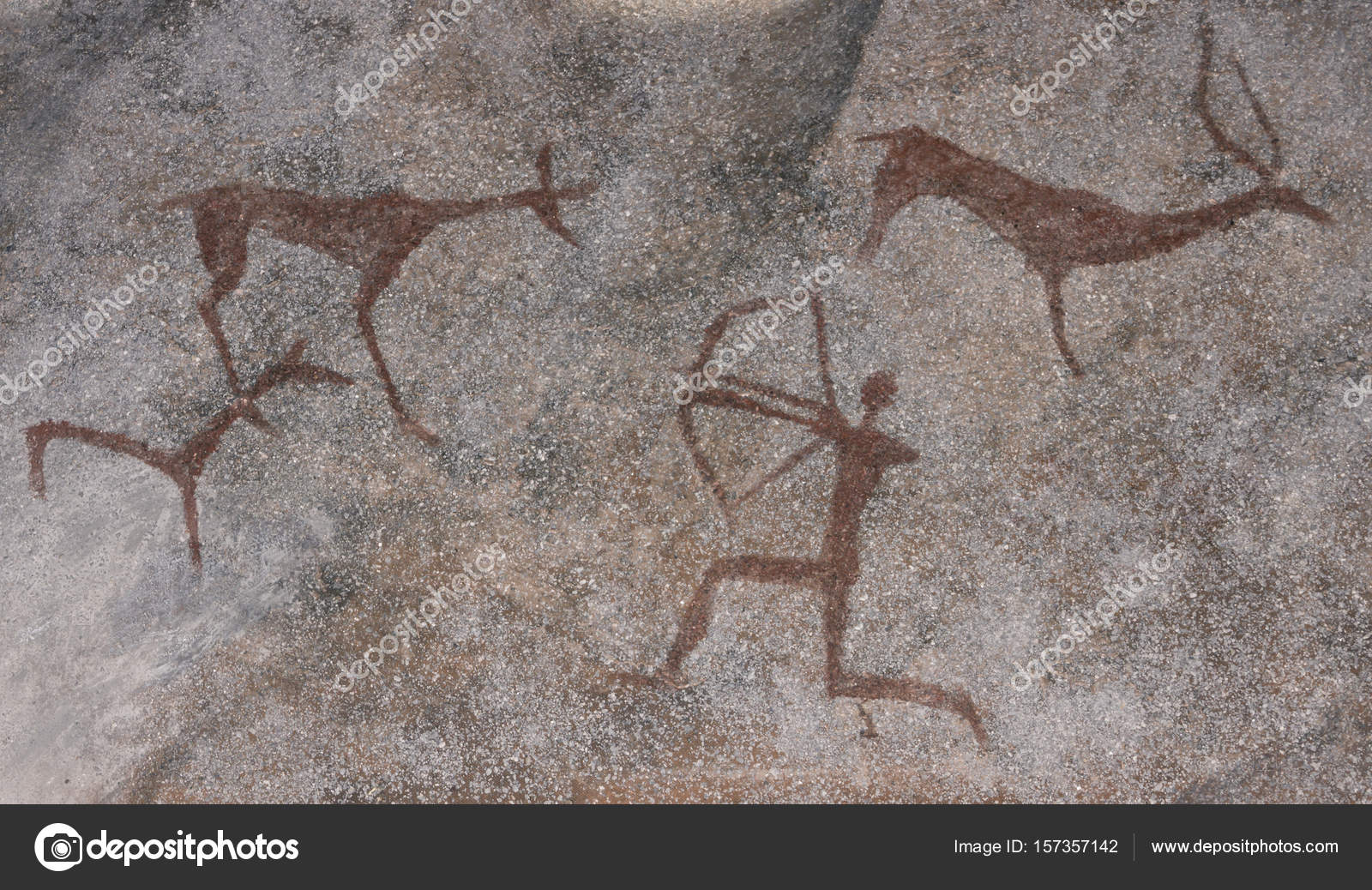 Drawing of an ancient man in a cave. Hunting for animals. Neanderthale  primitive, aboriginal, caveman Stock Photo by ©Gerasimov_foto_174 157357142