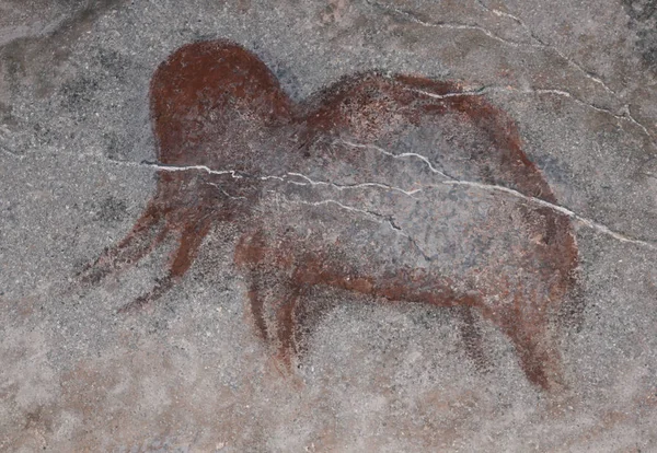 Um desenho numa caverna, um antigo homem pré-histórico, um pintor . — Fotografia de Stock