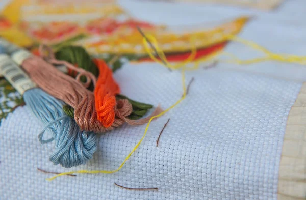 Closeup  colorful thread for cross-stitch embroidery. — Stock Photo, Image