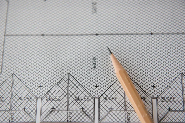 Pencil on blueprints. Architectural and engineering housing concept — Stock Photo, Image
