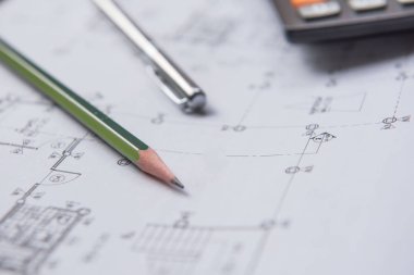 kalem kalem ve planları hesap makinesi. Mimari ve mühendislik konut kavramı