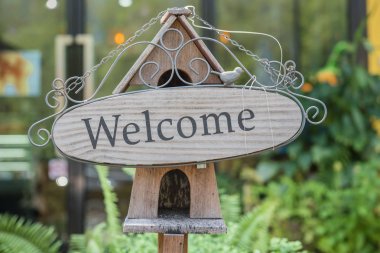 ahşap etiket vintage tarzı hoş geldiniz 