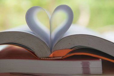 Kalp şeklinde'Bahçe orta sayfalarında açık kitap 