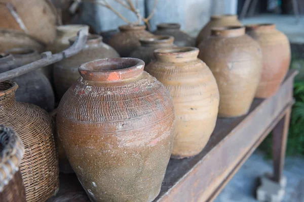 Many old jars earthenware from Thailand — Stock Photo, Image