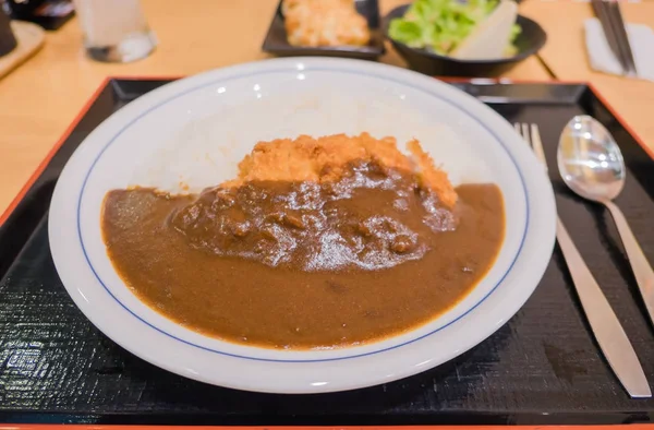 तळलेल्या चिकनसह तांदळाची कोथिंबीर घाला. जपानी शैली — स्टॉक फोटो, इमेज