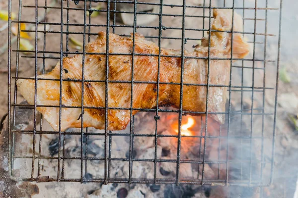 Grilling meat over Hot Charcoal Stove ,bbq — Stock Photo, Image
