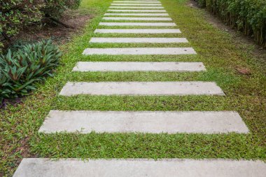 Bahçedeki çimlerin üzerine geçit 