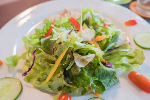 Čerstvý salát a mix zeleniny v bílé desky — Stock fotografie