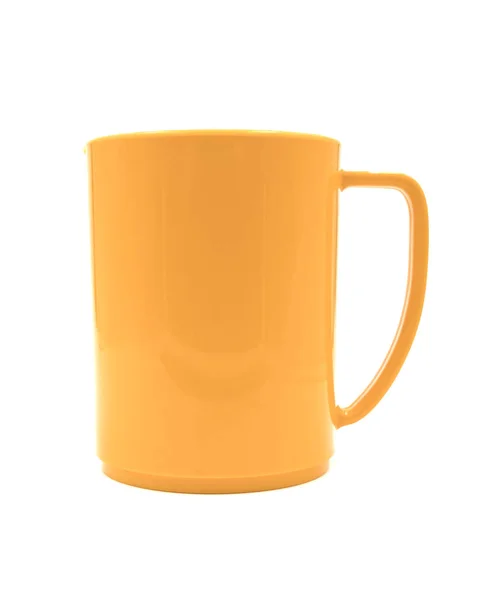 Taza Plástico Naranja Vacío Aislado Sobre Fondo Blanco Archivo Con —  Fotos de Stock