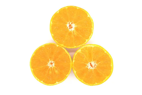 Ovanifrån Orange Frukt Skiva Isolerad Vit Bakgrund — Stockfoto