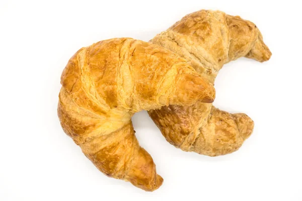 Fresco Dos Croissant Aislado Sobre Fondo Blanco Primer Plano — Foto de Stock