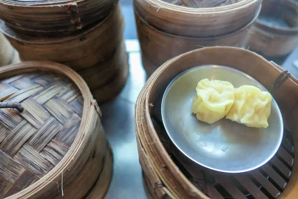 Dim Sum Bambu Korg Behållare Restaurang Kinesisk Mat — Stockfoto