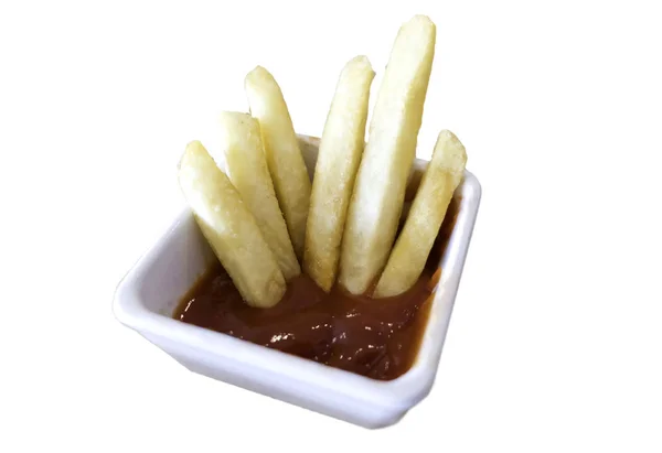 Frytki Ketchup Misce Biały Białym Tle Białym Tle Plik Ścieżką — Zdjęcie stockowe