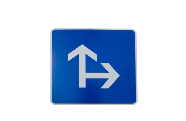Blue Traffic Signs Straight Turn Right White Background — Stock Photo, Image