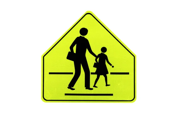 Gele Verkeersborden School Zone Geïsoleerd Witte Achtergrond Van Bestand Met — Stockfoto