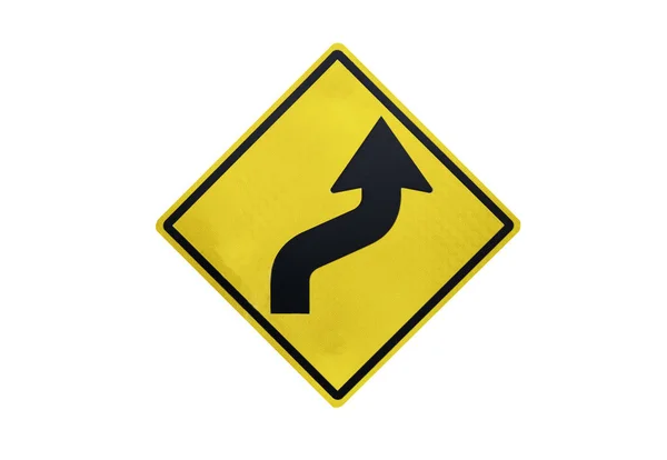 Yellow Traffic Signs Right Curve Isolated White Background File Clipping — Stock Photo, Image