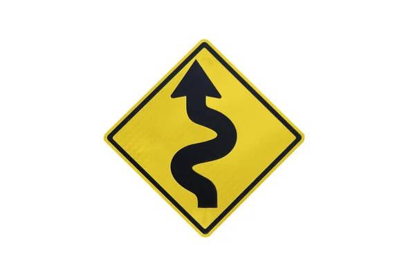 Yellow Traffic Signs Left Right Curve Isolated White Background File — Stock Photo, Image