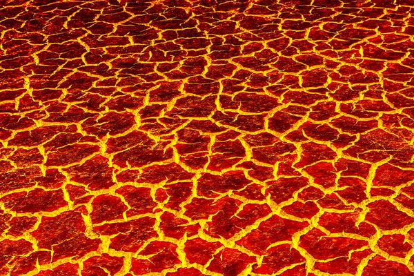 Calor rojo agrietado textura del suelo después de erupción volcán — Foto de Stock
