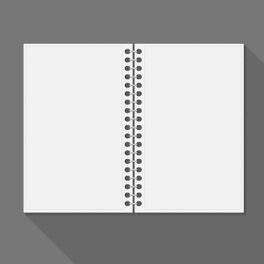 Açık spiral defter. Boş sayfalar ve gölge.