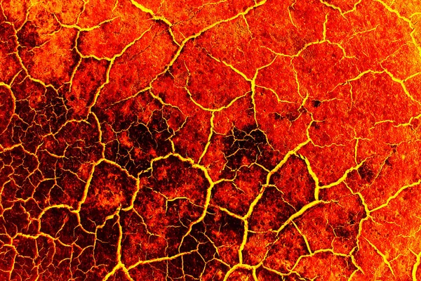 Ciepła czerwony pęknięty tekstury gruntu po erupcji wulkanu — Zdjęcie stockowe