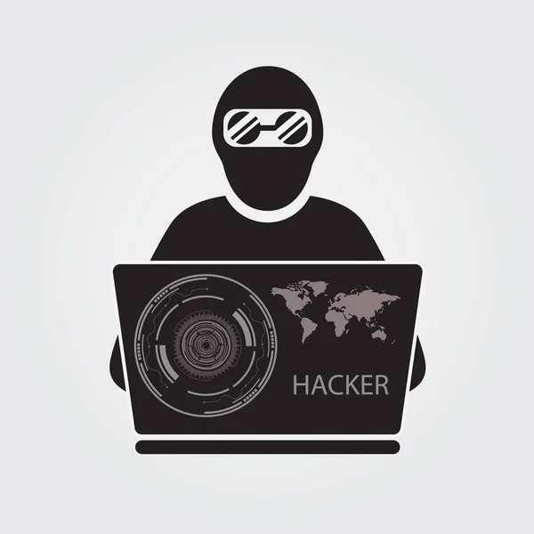 Icon of hacker with big laptop. — Stock Photo, Image