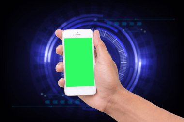 Bir akıllı telefon ile fotoğraf çekimi. Yeşil ekran.