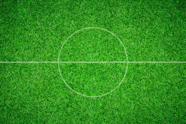 Fußballplatz Zentrum und Ball Draufsicht Hintergrund — Stockfoto