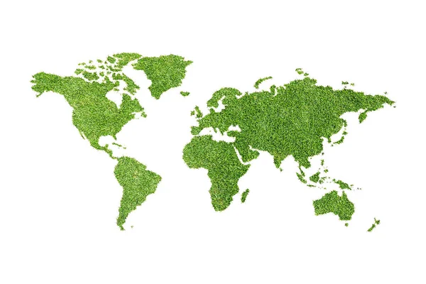 Οικολογική χάρτη του κόσμου στην πράσινη χλόη που απομονώνονται σε λευκό φόντο. Ρεαλιστική απεικόνιση υψηλής ευκρίνειας 3d. — Φωτογραφία Αρχείου