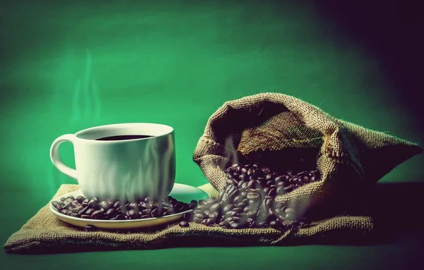 Кофейная чашка на зеленом фоне . — стоковое фото