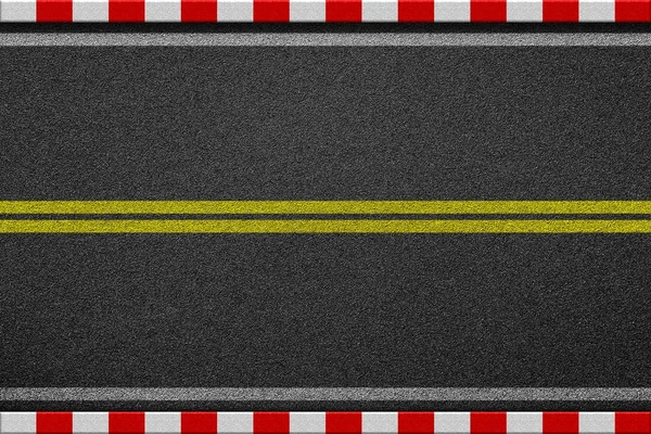 Bílá čára označující znaménko černé asfaltové silnici. Červené a bílé čáry na okraji betonový chodník chodník dlažba, je dopravní, znamení znamená, ne aby park nebo zastavení vozu zde — Stock fotografie