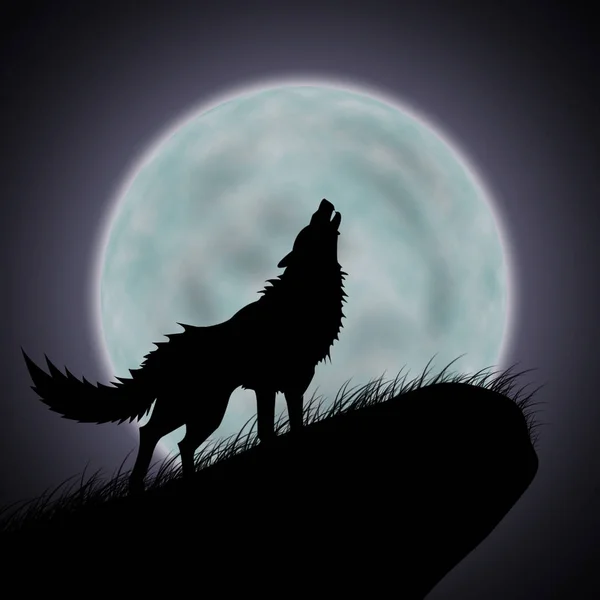 Lobos aullando y luna llena —  Fotos de Stock