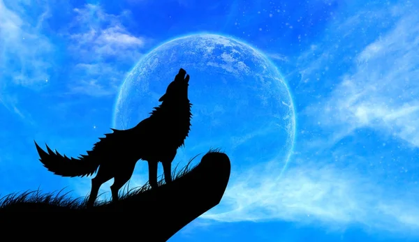 Wölfe heulen bei Vollmond — Stockfoto