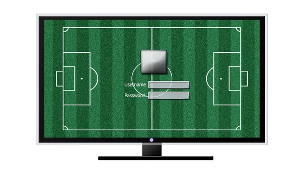 Voetbal op Tv concept geïsoleerd op wit — Stockfoto